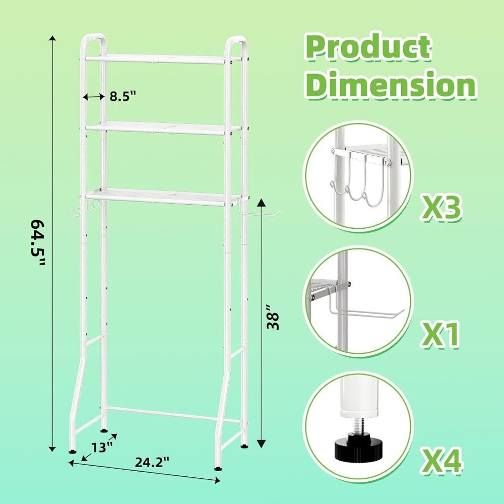 Space-Saving 3-Tier Bathroom Shelf with Integrated Paper Holder - Durable Design - Picture 3 of 6